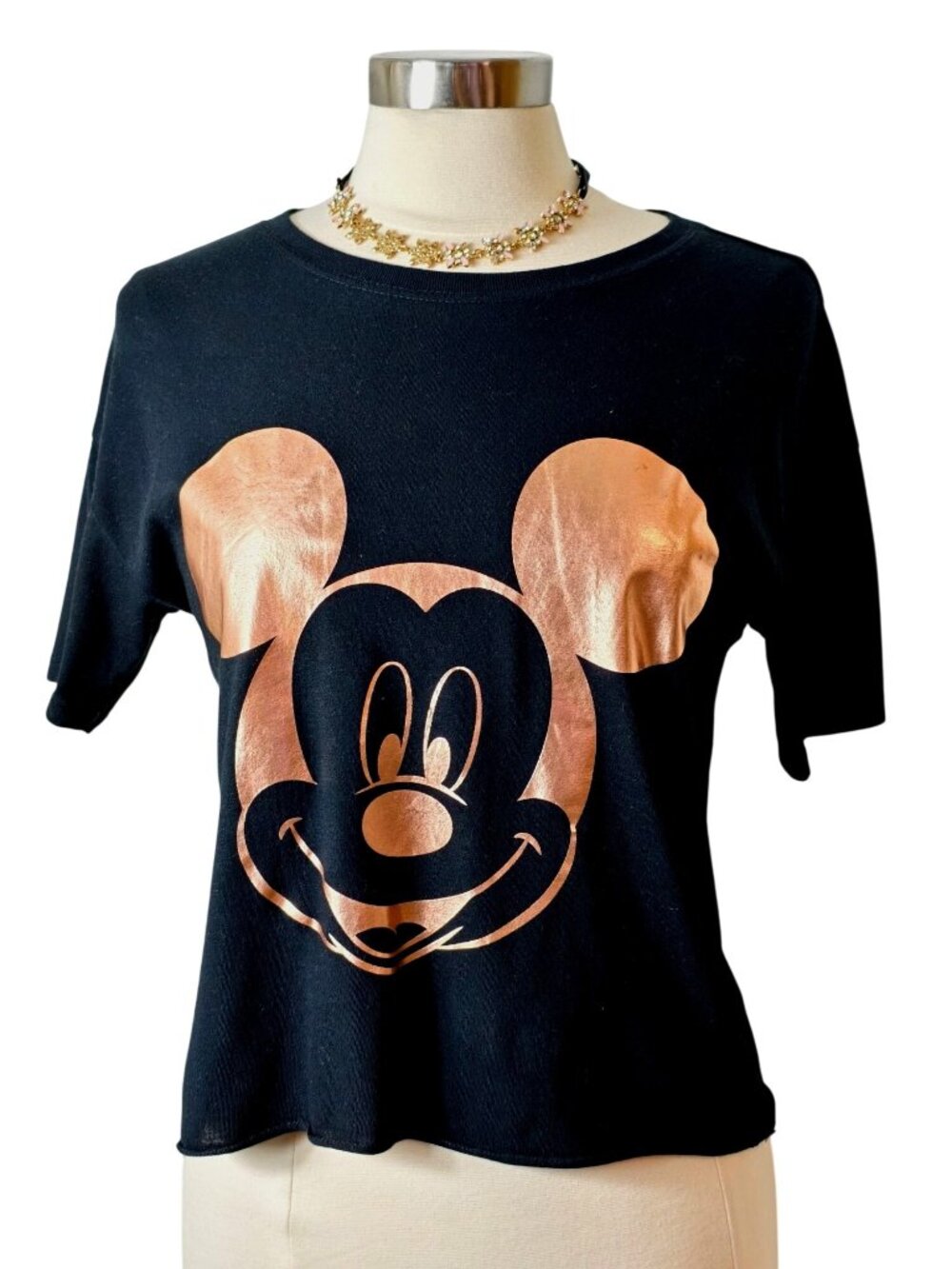 Disney Mickey Mouse Womens M Tee Black Metallic Copper Graphic Casual SS Fandom